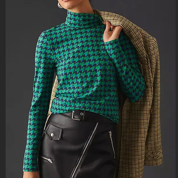 MAEVE by Anthropologie Printed Turtleneck In Green Size Large - Picture 1 of 8